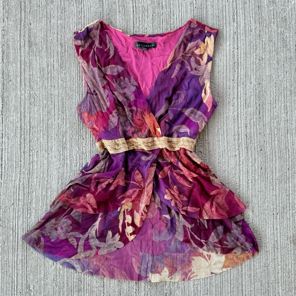 Y2k Vintage Weston Wear floral print purple and pink tank top, made in USA